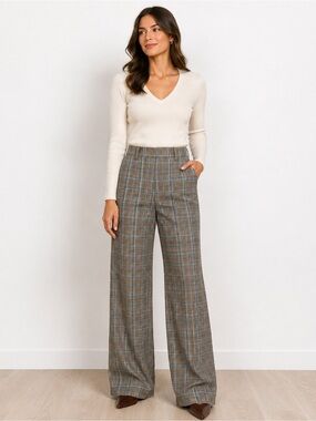 Faconnable Women’s 10 NWT Brown Plaid Wool Trousers Straight Leg